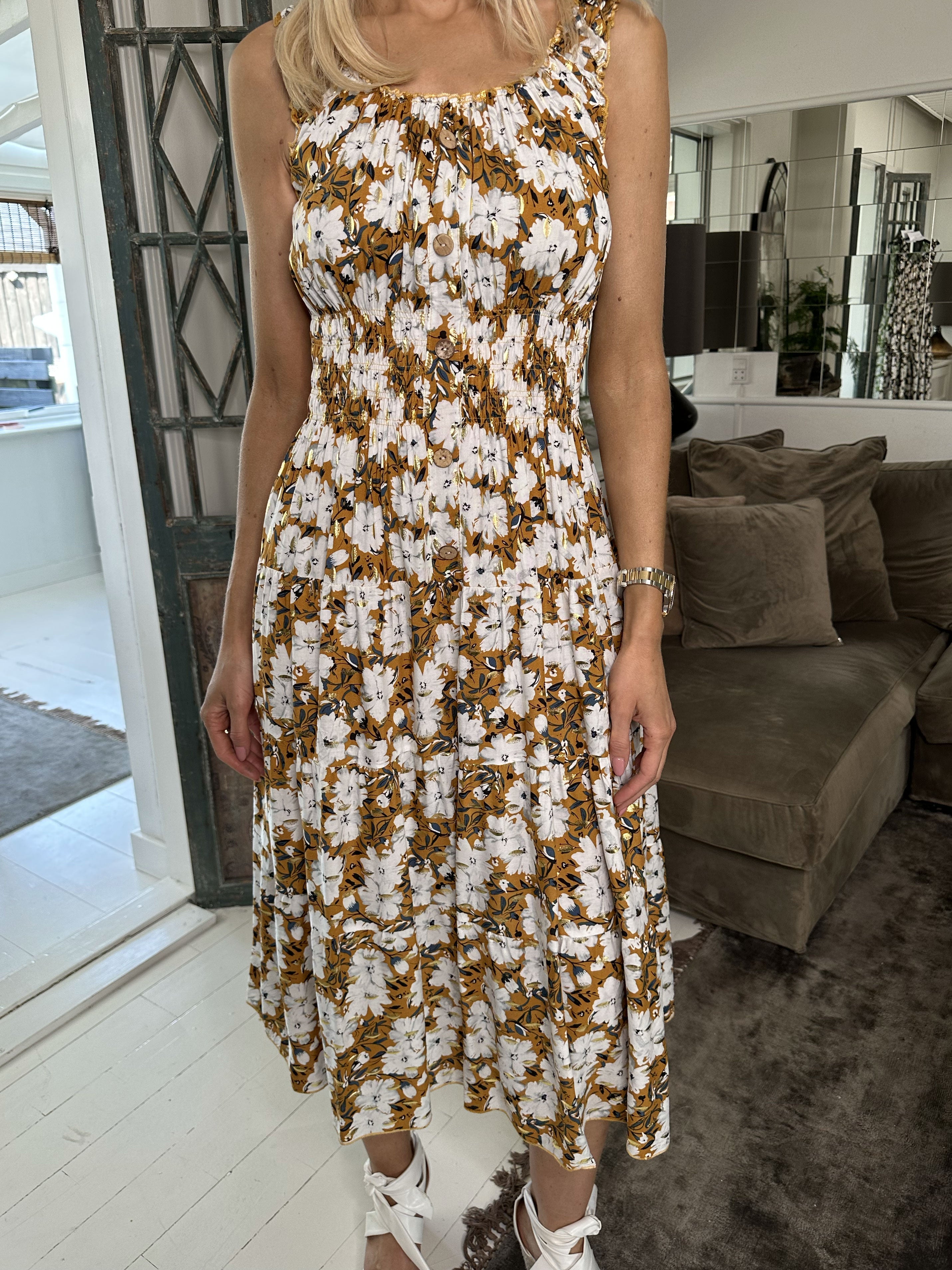 Alicia summer Short - Sød stropkjole med sommerblomster